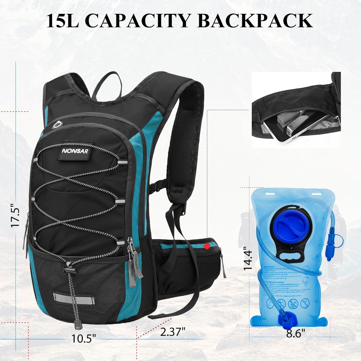 NONSAR Hydration Backpack, Hiking Backpack with 3L Water Bladder, Lightweight Insulation Hydration Pack, Water Backpack for Hiking, Cycling, Running, Festival, Camping for Men Women
