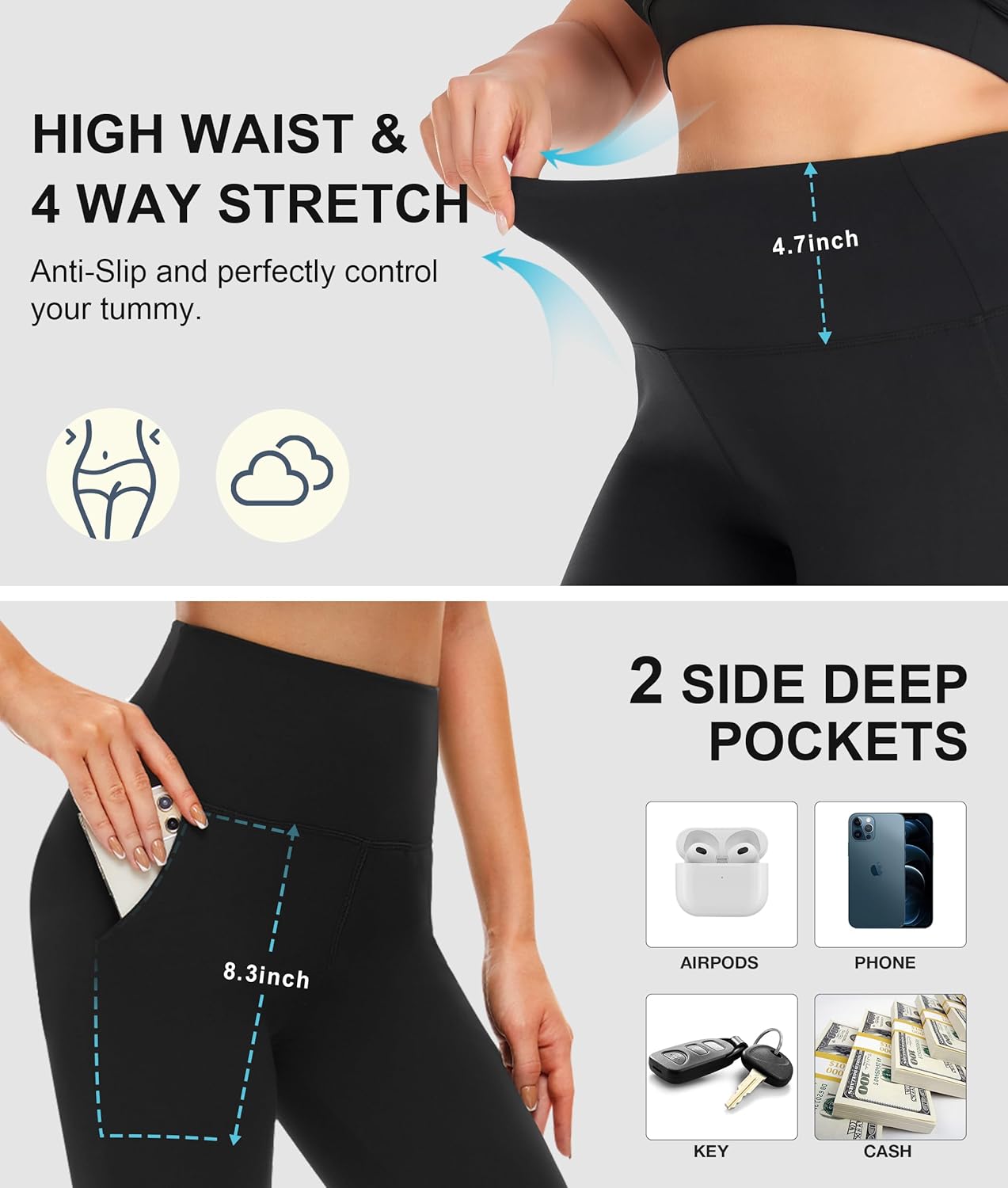 NEW YOUNG Leggings for Women - High Waisted Tummy Control Yoga Pants with Pockets | 3 Pack