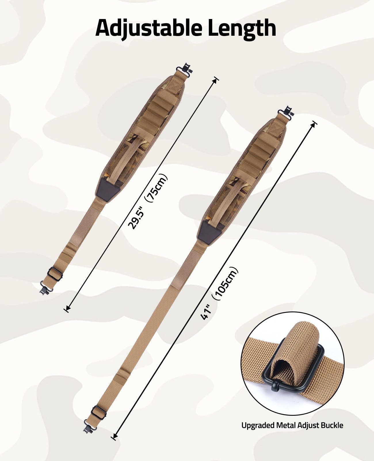 CVLIFE Two Point Sling with 4 Shell Holders and Quick-Grab Handle Shotgun Sling,Wide Shoulder Straps Rifle Sling with Thumb Loop Adjustable Length Khaki