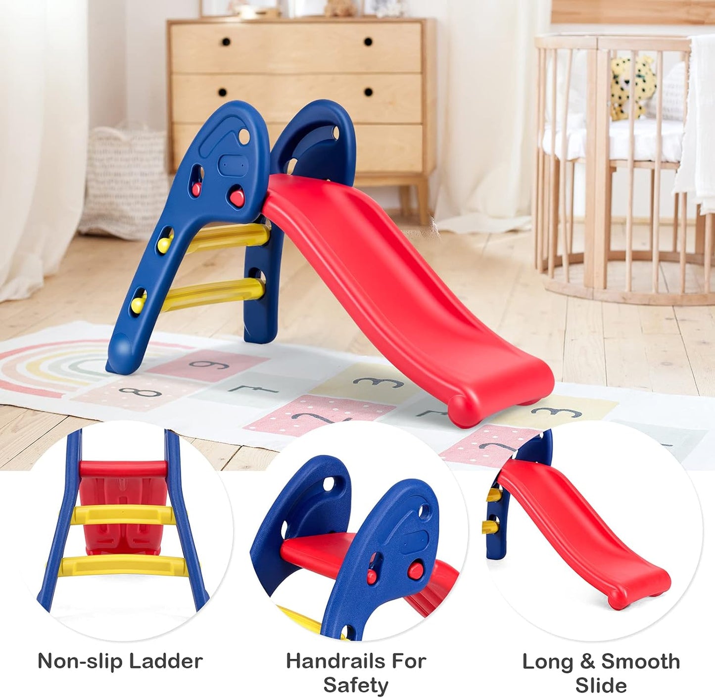 Baby Joy Folding Slide - Indoor Plastic Play Slide for Kids with Ellipse Rail Design