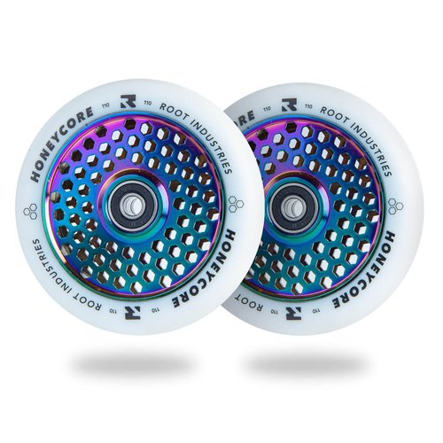 Honeycore Wheels 110mm - 120mm Pro Scooter Wheels Pair - Fits Most Setups - 24mm x 110mm - 120mm - Bearings Installed - 90 Day Warranty - Scooter Wheels (White/Rocket Fuel, 110mm)