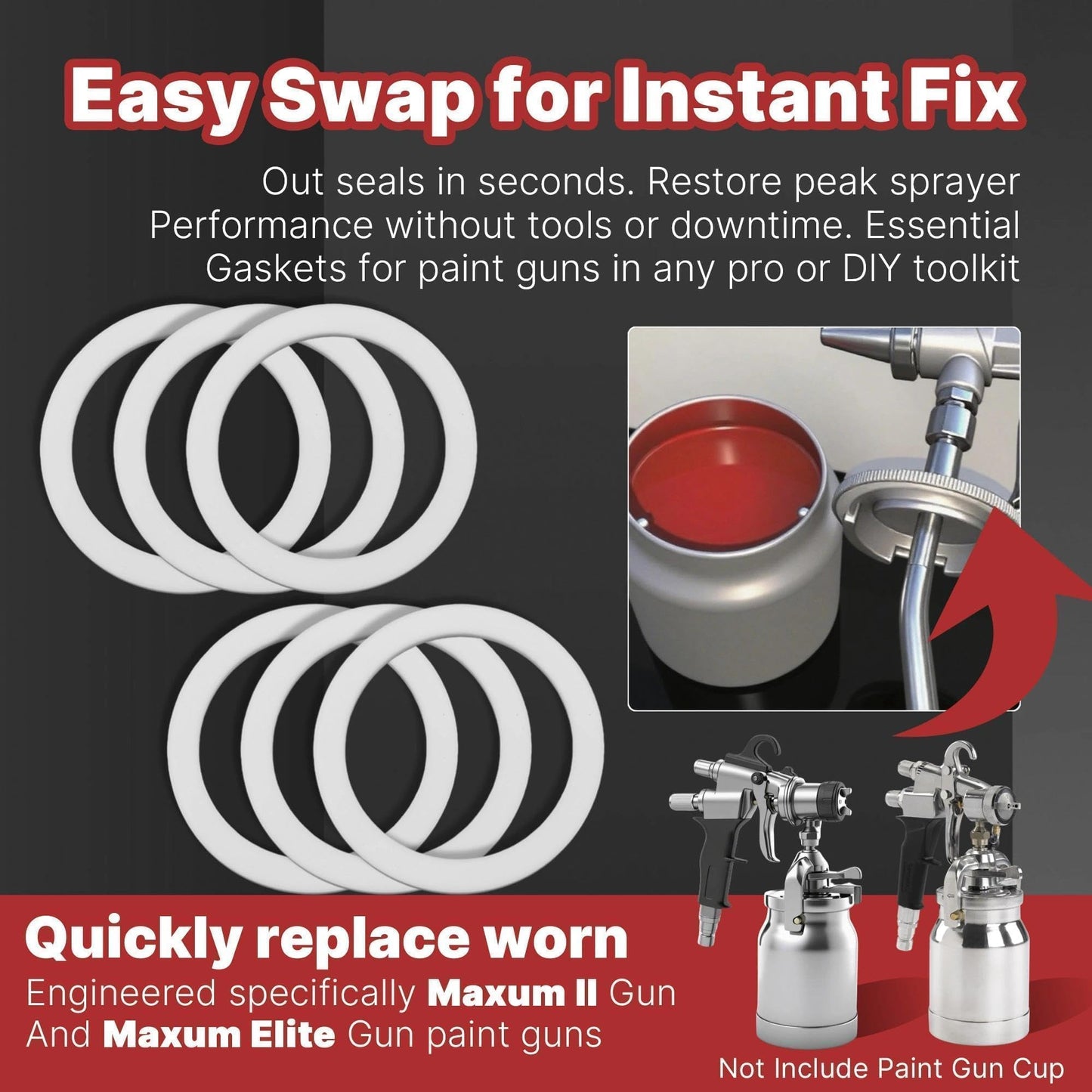 Yudylg 6-Pack Spray Paint Cup Gaskets - Precision Seals for Titan CAPSpray Maxum II Gun & Maxum Elite Gun | Replaces 0297052 & 297052 | Leak-Proof Paint Sprayer Parts