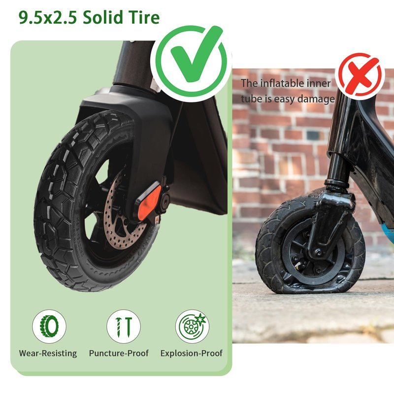9.5 x 2.50 Off-road Solid Tire, 9.5x2.5-6.1 Tires Replacement, 9.5 inch Scooter Tubeless Solid Tire, for NIU KQi3 Pro/Max/Electric Scooter [Puncture-Proof] [Anti-Skid] [Wear-Resistant] (2 Pack)
