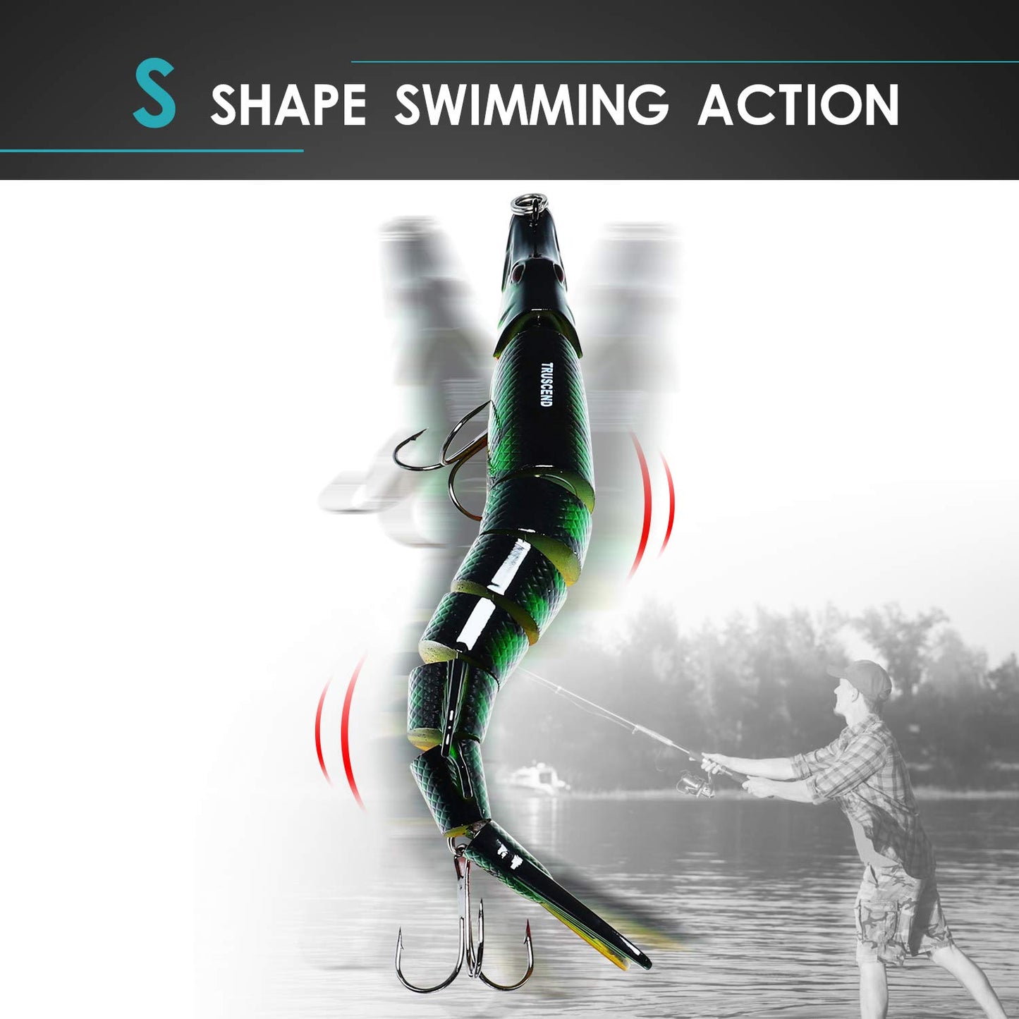 TRUSCEND Swimmax Easy Catch Fishing Lures with BKK Hooks, Wiggling, Vibrating, Rattling and Gurgling for More Bite, Heavy-Duty Dyneema Fiber Jointed Swimbaits for Bass, Trout, Walleye, Crappie, Pike