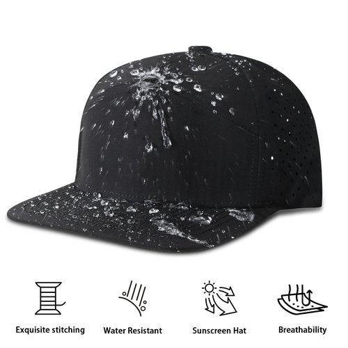 Liarnatio 3Pack Men's Flat Brim Performance Snapback Hat Laser Perforated Adjustable Baseball Cap,Running,Golf,Hiking,Workout (US, Alpha, One Size, Black+Navy+Grey)