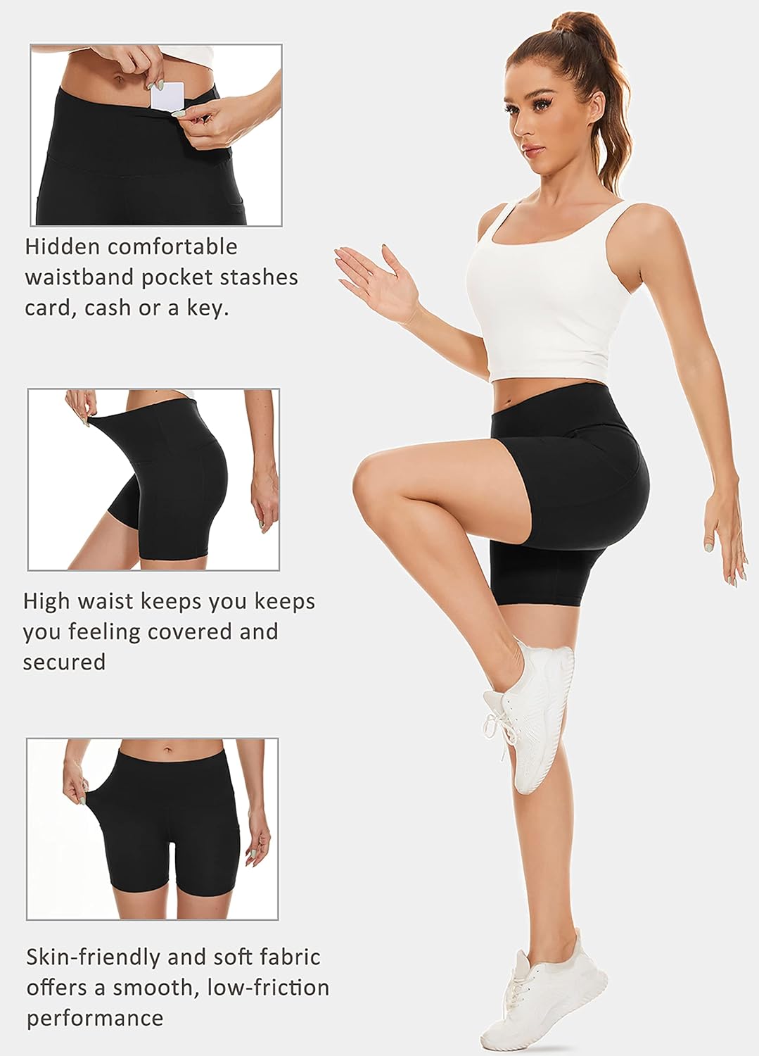 Tandisk Women's High Waist Biker Shorts - Compression Yoga & Running Shorts with Side Pockets
