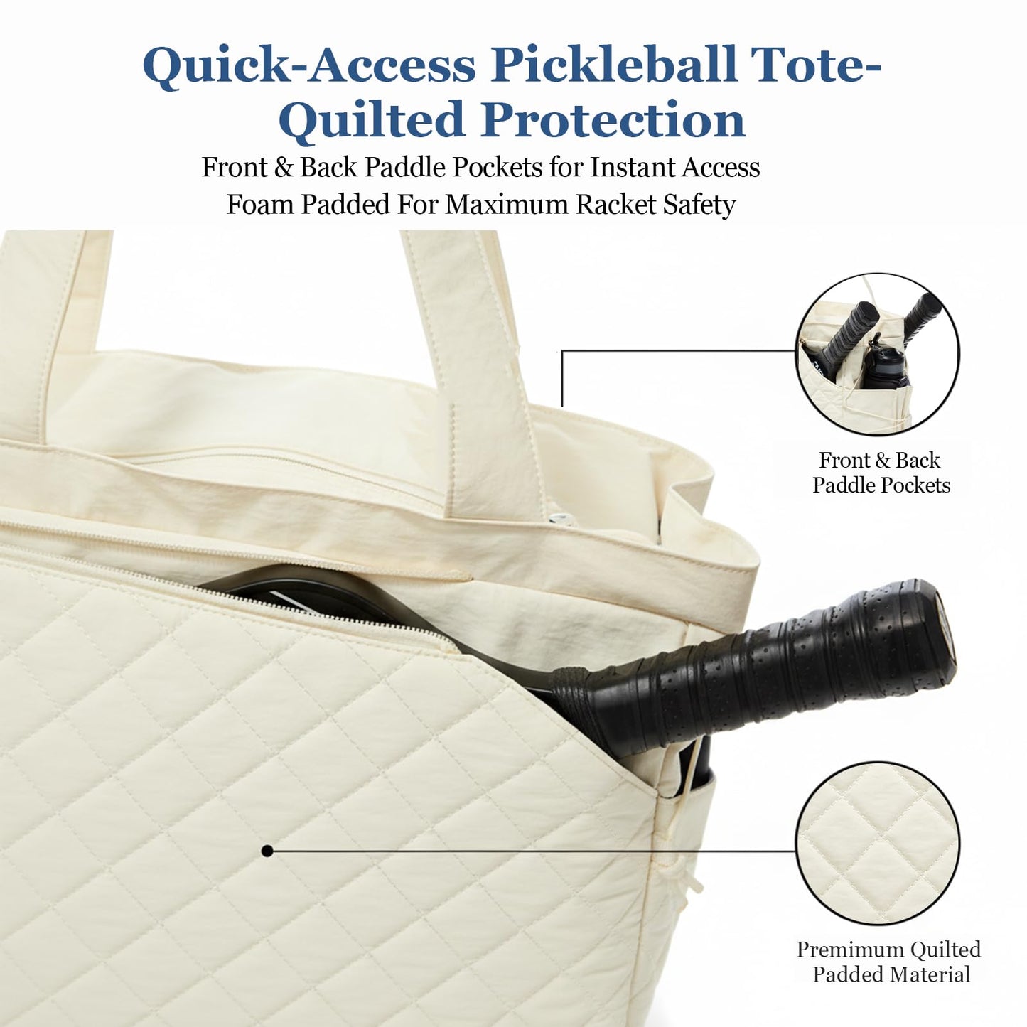 LANBX Pickleball Bag Fits 2 to 6 Paddles, Quilted Pickle ball Tote Bags for Women and Men with Shoe Compartment and Fence Hook, Great Pickleball Gifts