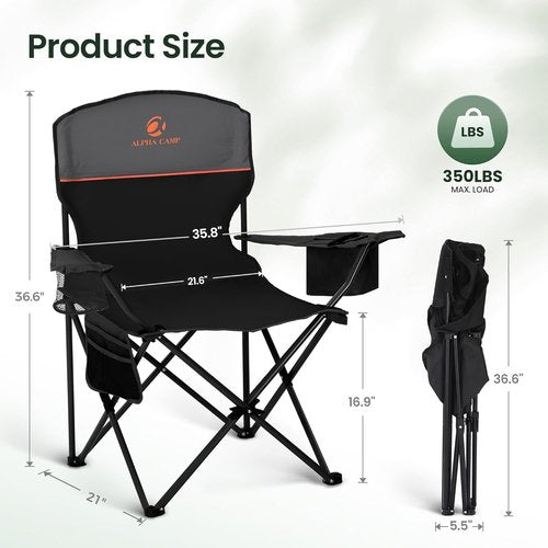 High Point Sports Portable Camping Chair - Lightweight Folding Outdoor Chair | 2 Pack, Supports 350 lbs, Black