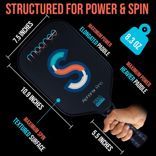 MOCREE 2025 Alpharix Pro USAPA Approved Pickleball Paddle – T700 Carbon Fiber with Power and Big Spin |Mid Weight Paddle for Intermmediate or Big Hands | Unique Initial Design, Letter S