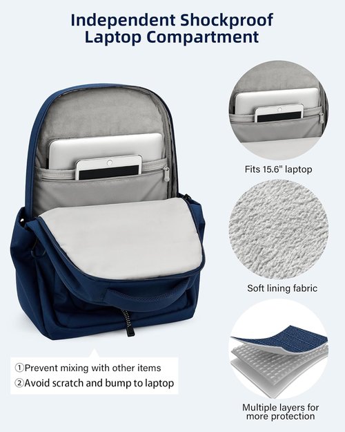 HanTrip Travel Laptop Backpack - Large Water Resistant Commuter Bag with Luggage Strap | Navy Blue