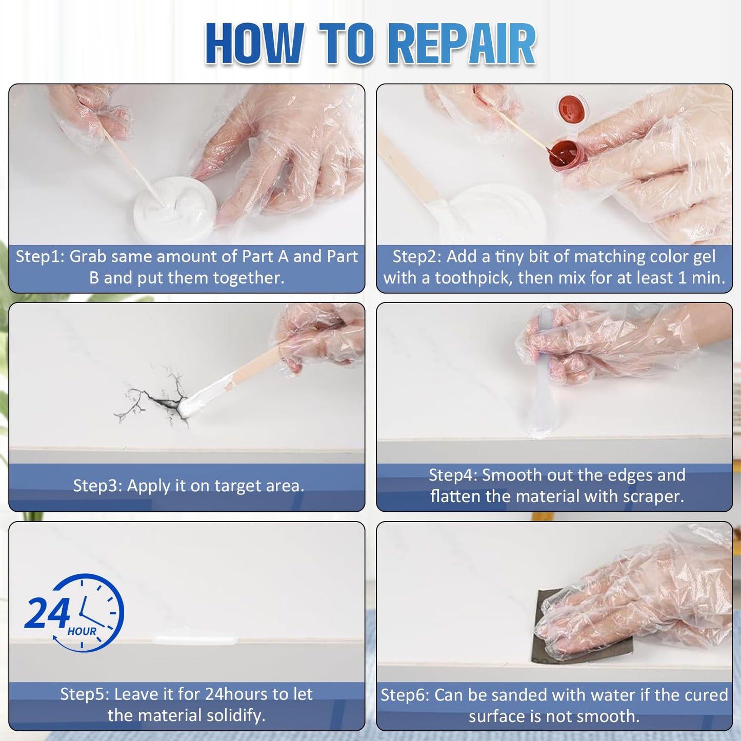 Porcelain Repair Kit, Quadence Waterproof Fiberglass Tub Repair Kit for Porcelain, Enamel, Fiberglass, Acrylic, Ceramic, Fix Chips, Crack, Scratches, Rust, Holes on Tubs, Toilet, Sink, Color Match