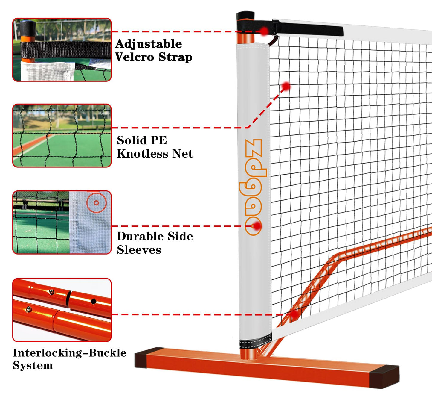 Zdgao Portable Pickleball Net Set with 4 Pickleball Paddles, Official Size Pickleball Net, 4 Outdoor Pickleballs and Carry Bag, Weather Resistance Strong Steel Frame