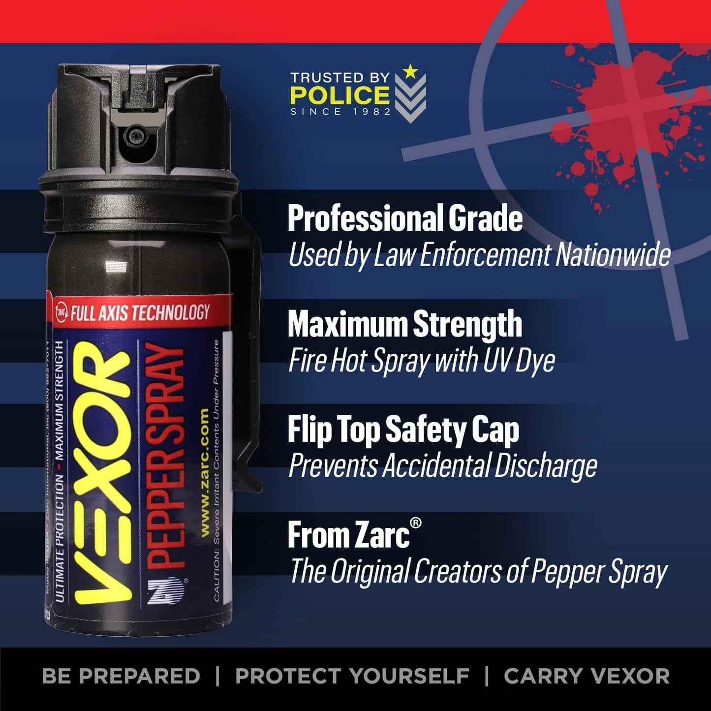 Vexor Pepper Spray - Maximum Police Strength Self Defense Spray | 20-Foot Range, Belt Clip, Flip Top Safety