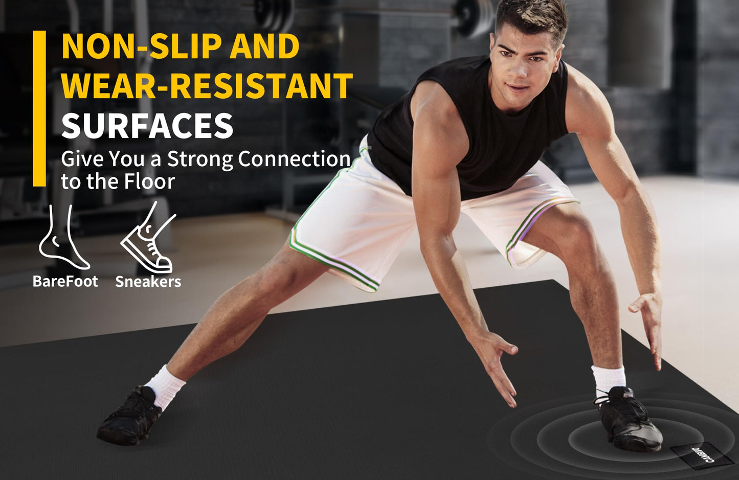 CAMBIVO Large Exercise Mat for Home Gym, 8'x6'/7'x5'/6'x4' (7mm) High-Density PVC Extra Thick Workout Mat, Non-Slip Shoe-Friendly Gym Flooring Mat for Jump Rope, Weights, Cardio, Garage & Home Workout (Ink Black)