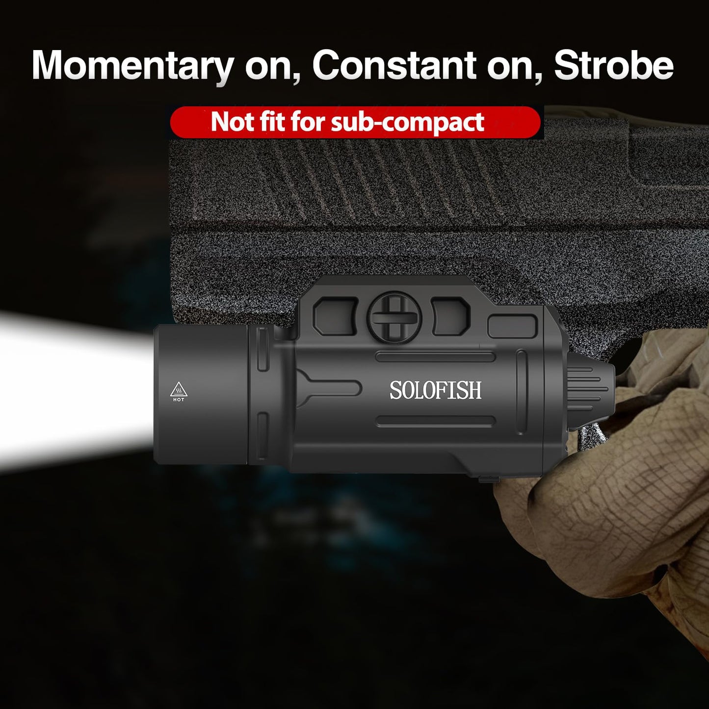 Solofish 1500 Lumens Slidable Pistol Light with Strobe/Momentary