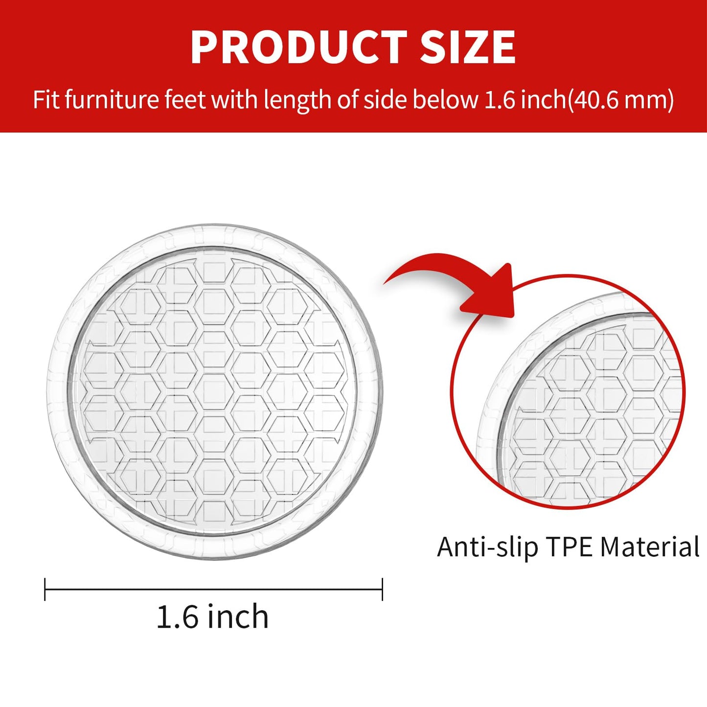 Ezprotekt 1.6 inch Clear Non Slip Furniture Pads for Hardwoods Floors, 16 Pcs Non Skid Round Rubber Furniture Coasters Cups Floor Protectors for Sofa Bed Couch Chair Desk, Prevent Scratches