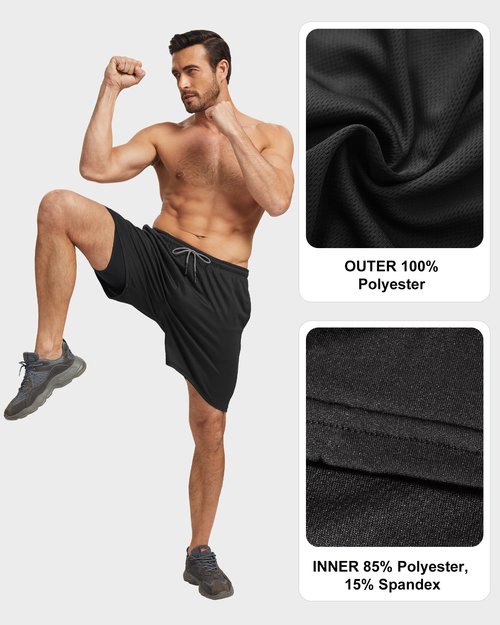 HOPLYNN 5 Pack Mens 2 in 1 Running Shorts with Liner, Quick Dry Workout Training Gym Athletic Sport Shorts with Pockets 2 Black 2 Gray 1 Blue X-Large