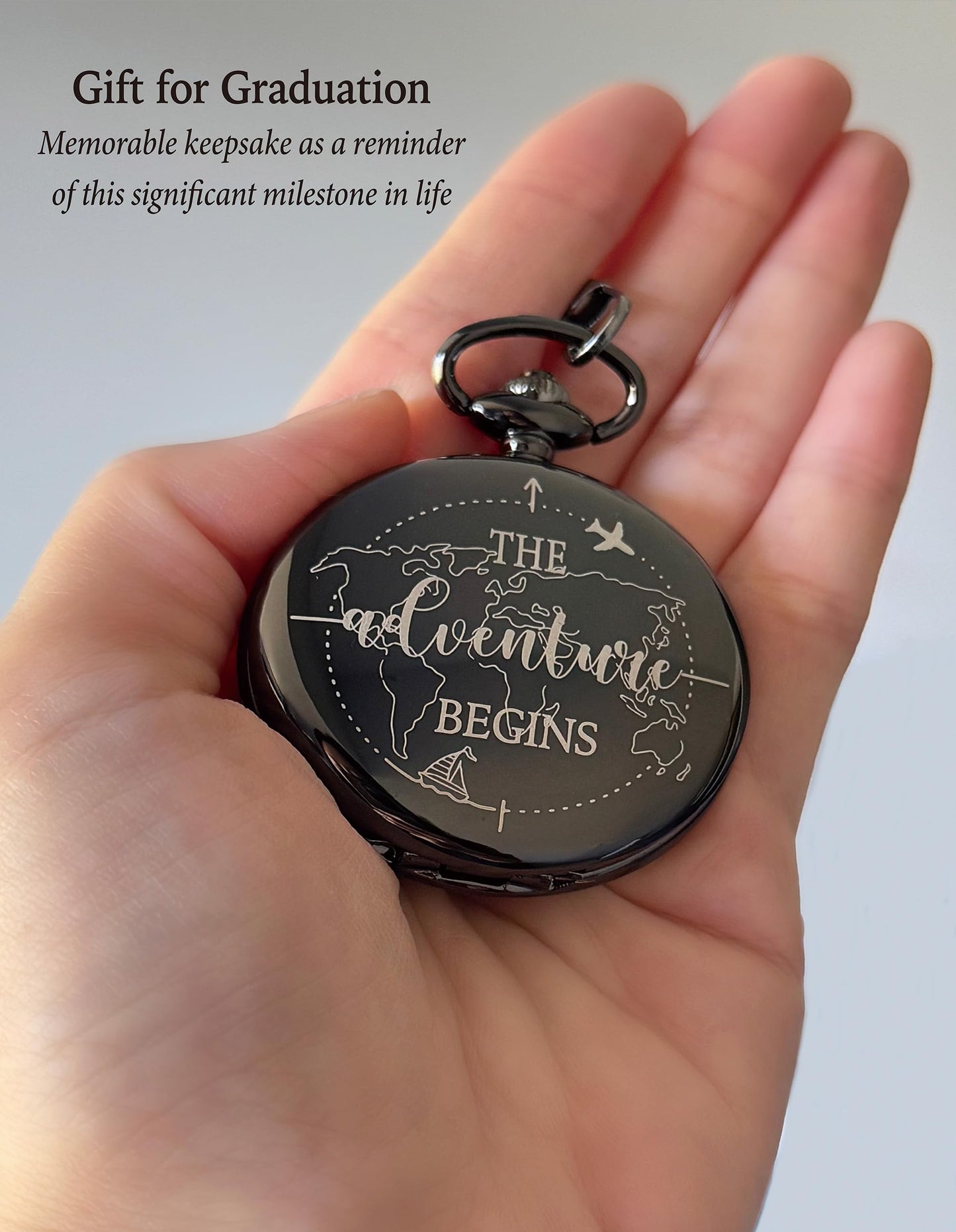 The Adventure Begin Compass Pocket Black with Keychain, College High School Boot Camp Graduation Gifts, Graduation Compass Gifts for Him Men Friends, Inspirational Keepsake Gifts Ideas for Grads
