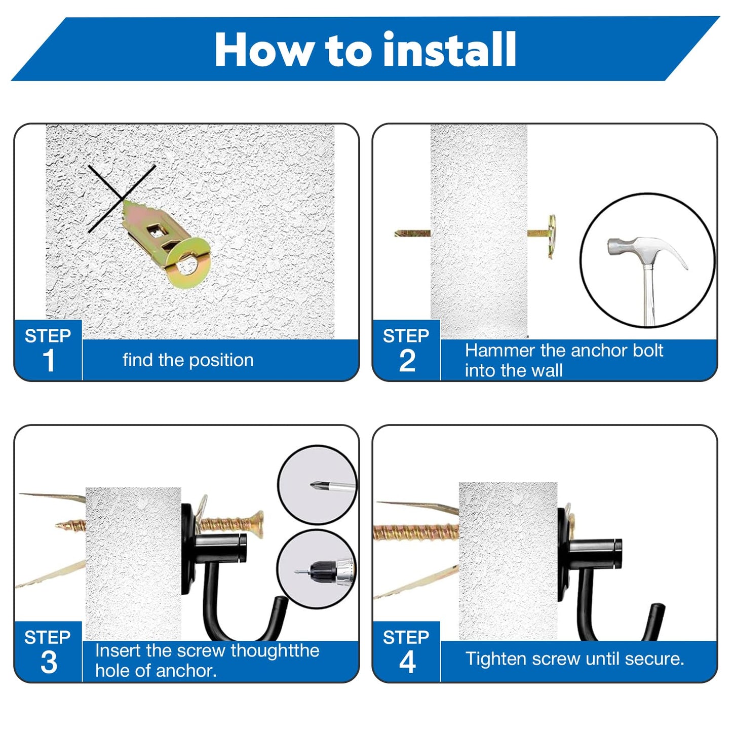Drywall Anchors and Screws Kit – Heavy Duty Self Drilling Wall Anchors for 3/8", 1/2", 5/8" Drywall, Supports Up to 66 lbs, with 80 Anchors & 80 Screws (160 PCS)