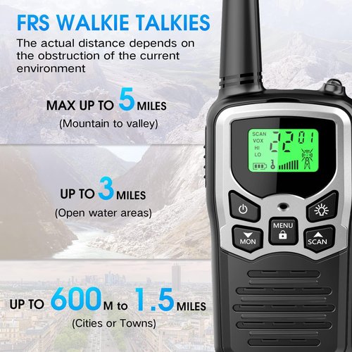 Walkie Talkies,MOICO Long Range Walkie Talkies for Adults Two-Way Radios with 22 Channels FRS VOX Scan LCD Display with LED Flashlight for Field, Survival Biking Hiking Camping 2 Pack (Silver A)
