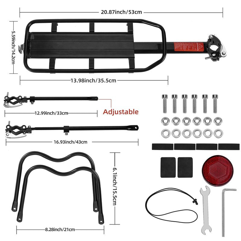 ROCKBROS Rear Bike Rack Bicycle Cargo Rack Full Quick Release Adjustable Bicycle Carrier Bike Luggage Rack for Back of Bike Aluminum Alloy 115 lbs Capacity Bike Accessories Black