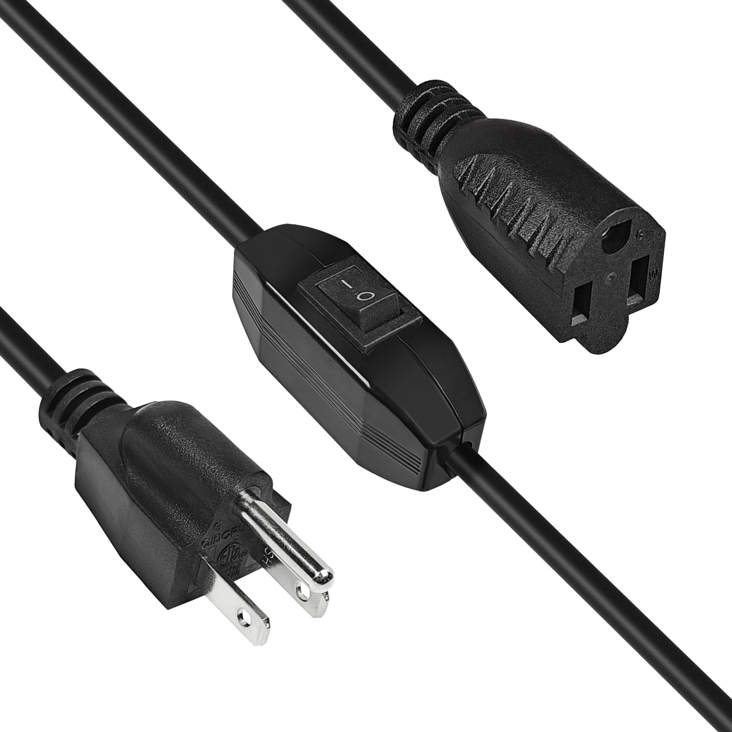 Extension Cord with Switch On/Off, 6.56 FT, 3 Prong Grounded Plug 18 AWG Extension Cord Switch Indoor Power Cord, 125V 3A NEMA 5-15P to NEMA 5-15R, Insulated & Flame Retardant, Indoor Use, Black