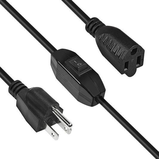 Extension Cord with Switch On/Off, 6.56 FT, 3 Prong Grounded Plug 18 AWG Extension Cord Switch Indoor Power Cord, 125V 3A NEMA 5-15P to NEMA 5-15R, Insulated & Flame Retardant, Indoor Use, Black