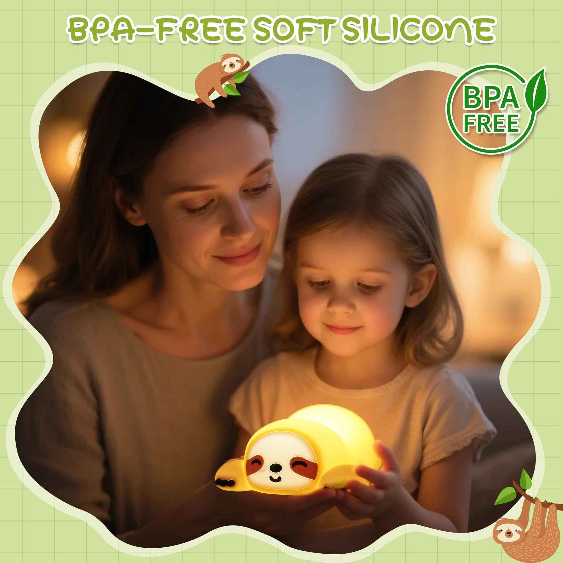 Okayera Sloth Night Light, Cute Squishy Lamp for Bedroom, Silicone Animal Dimmable & Timer Rechargeable Nightlight for Girls Boys Kids, Home Decor Christmas Birthday Gifts