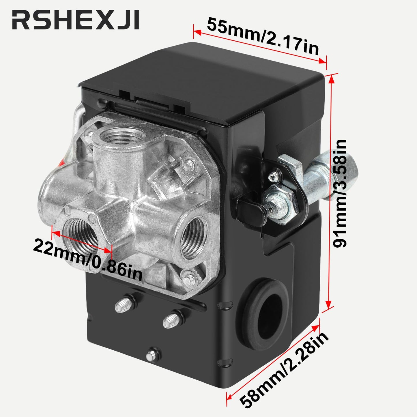 RSHEXJI Air Compressor Pressure Switch FB10-4H, 4 Port 1/4" NPT, 95-120 PSI Pressure Control Switch for Air Compressor Parts Replacement, Central Pneumatic, Husky, Campbell Hausfeld Compatible