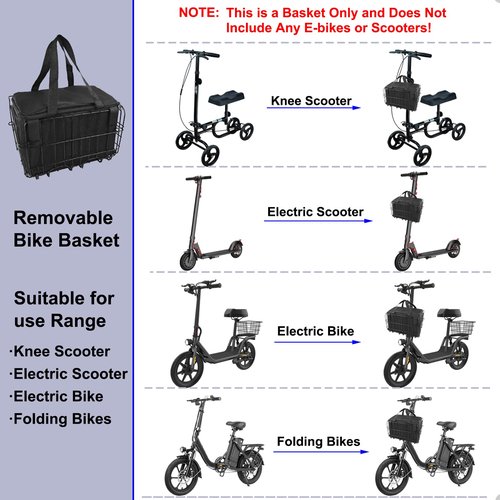 Upgrade Knee Scooter Baskets Accessory, Quick Release Removable Cloth Electric Scooter Basket, Scooter Basket for Knee Scooter Front, Fits Most Knee Scooter Walker Models and Scooter