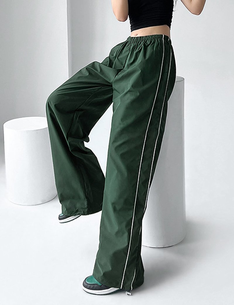 Himosyber Women's Parachute Pants Baggy Elasitc Waist Relaxed Y2K Track Pant Trousers (ArmyGreen-Large)