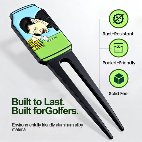 HIOBptee Golf Portable Buckle Divot Tool - Multifunctional Metal Pitch Mark Repairer with Magnetic Ball Marker, Gift Box Set，Golf Fork