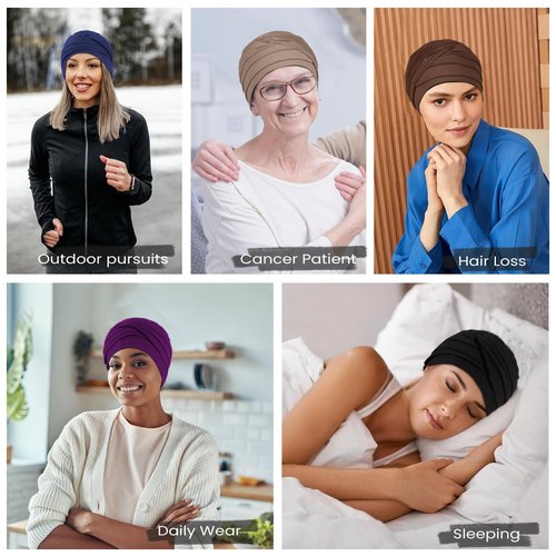 BCHRTOIP 4 Pcs Chemo Headwear for Women, Soft Cancer Headwear Elastic Cancer Hat for Hair Loss
