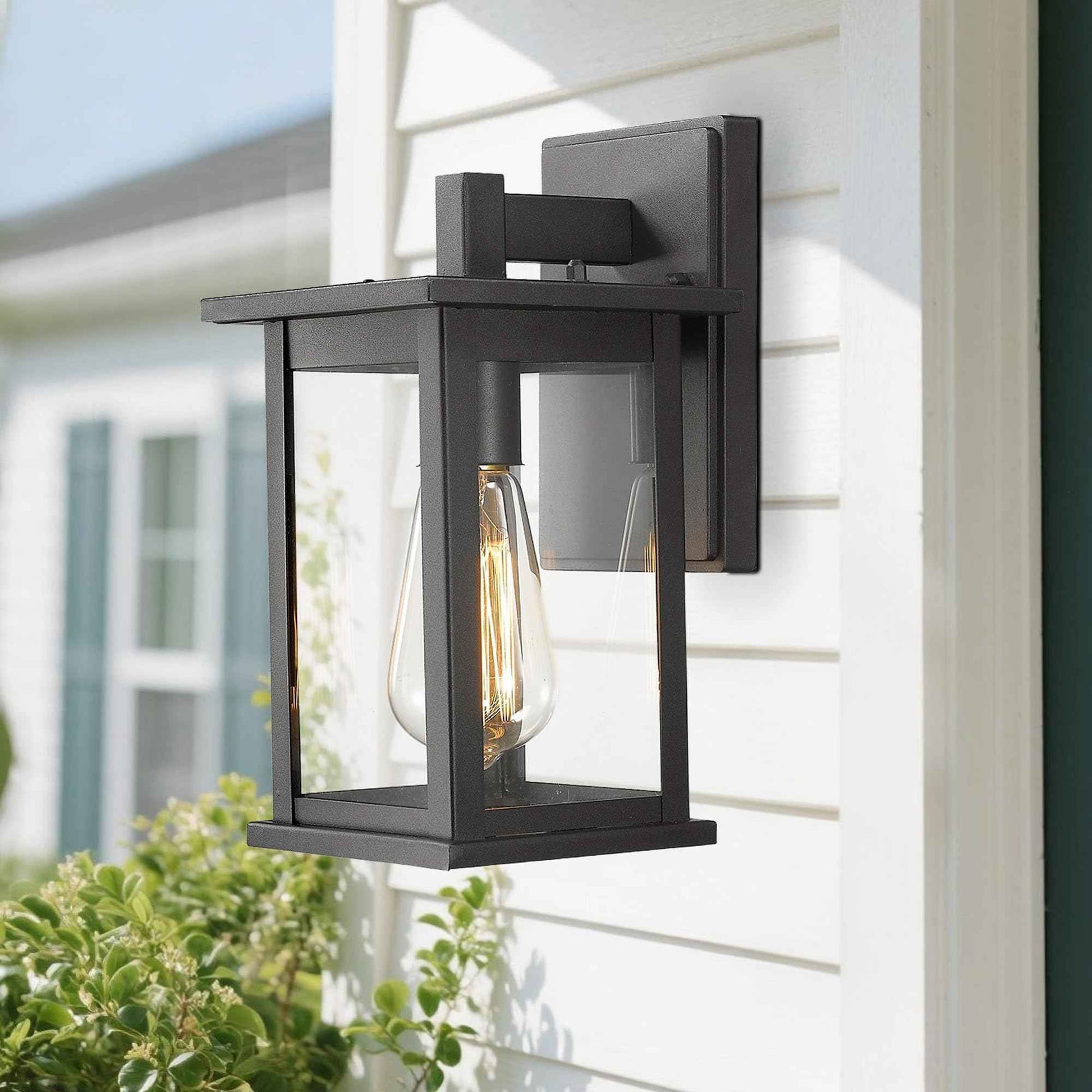 Bestshared Outdoor Wall Sconce, Anti-Rust Outdoor Wall Mounted Light, Black Carriage Lantern Lamp, Outside Porch Light,Exterior Lighting Fixture with Clear Glass for Home, Garage (Black, 2 Pack)