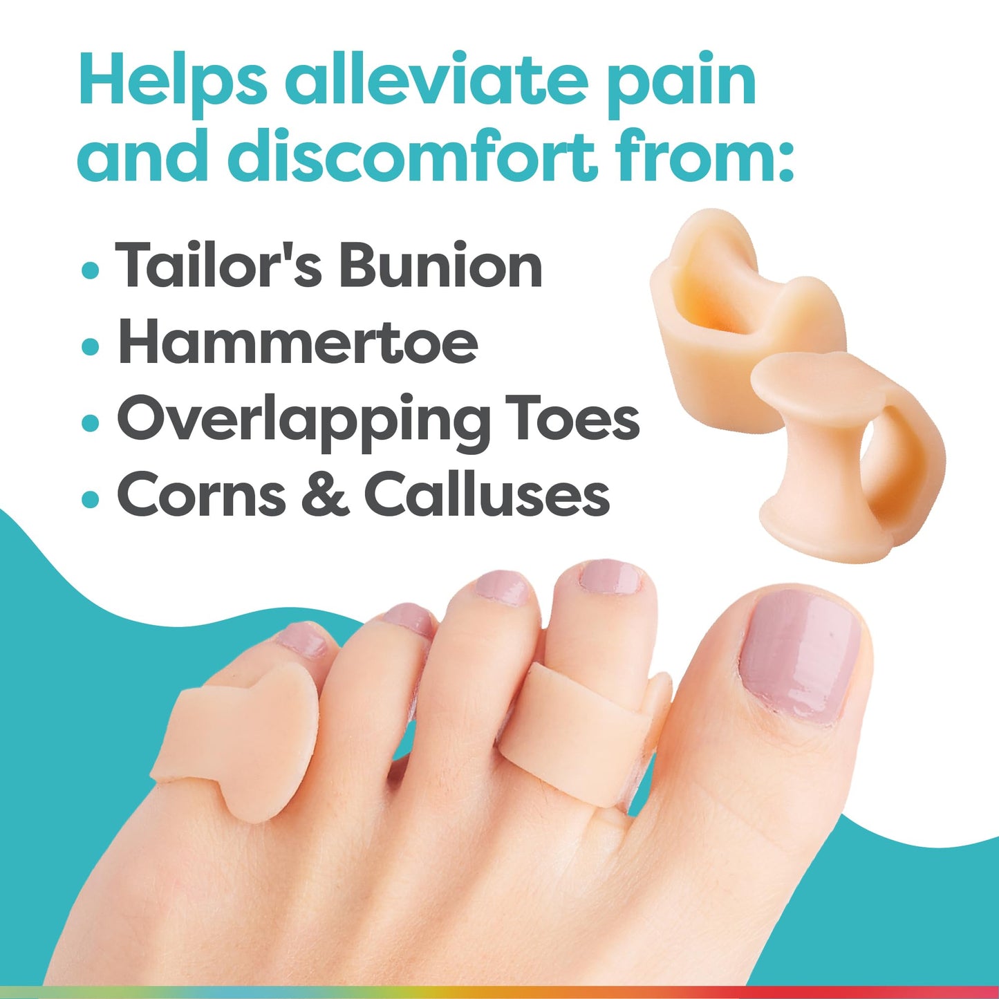 ZenToes Pinky Toe Separators | Tailor’s Bunion Corrector for Men & Women | Small Toe Spacers & Hammertoe Straightener | Gel Bunionette Spreader | 4-Pack (Beige)
