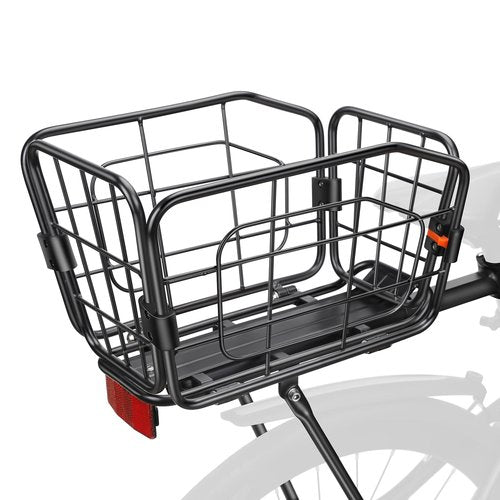 ONVIAN Rear Bike Rack with Basket, Aluminum Alloy Bike Cargo Rack, 22L Large Capacity Bicycle Basket, Foldable & Removable for Adult Bikes, Adjustable Touring Carrier Rack for Commuting and Shopping