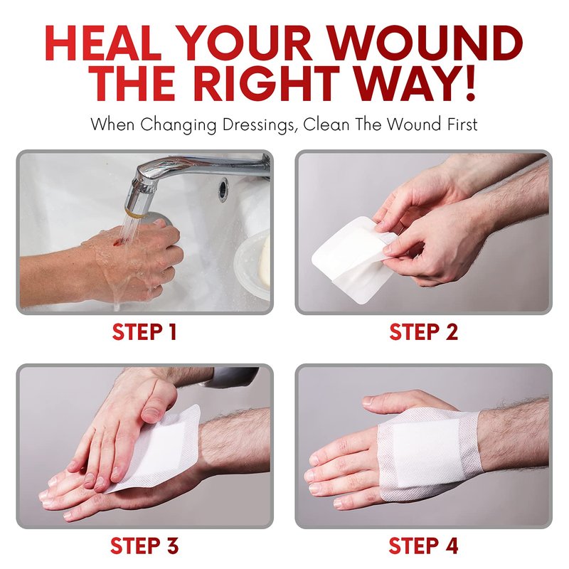 HEALQU Bordered Gauze Island Dressing - Sterile Individually Wrapped Gauze Pads with Water-Resistant, Non-Woven Backing (4"x10" - 2"x7.5" Pad (30 Pack)