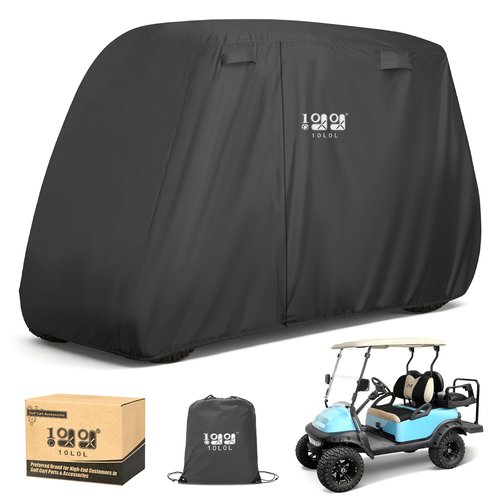 10L0L Golf Cart Cover 2/4/4+2 Passenger for Yamaha EZGO Club Car, Heavy Duty 420D Waterproof Windproof Durable Oxford Golf Cart Cover with 3 Zipper Doors for All-Weather Protection - Black
