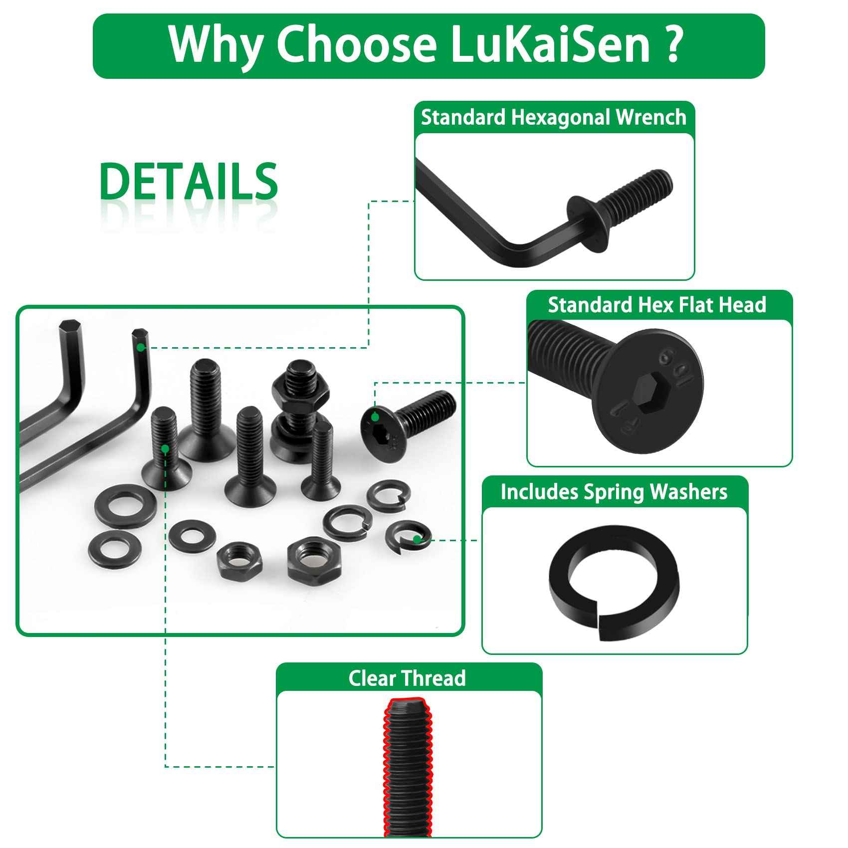 Metric Screws Suitable for 3D Printer DIY, 1500PCS M2 M3 M4 M5 M6 Screw and Nut Assortment Hex Socket Flat Head Cap 10.9 Grade Alloy Steel, Black Zinc Plated Metric Bolts and Nuts Assortment Kit