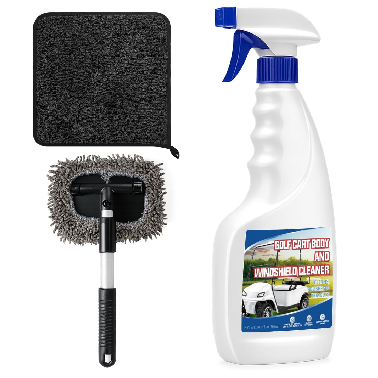 Acellegic 4 Pcs Golf Cart Cleaner Kit, Golf Cart Body Windshield Polish Cleaner with Cleaning Brush Towels, Removes Hard Water Stains, Battery Acid, Grease, Lubricates & Rust Proofs