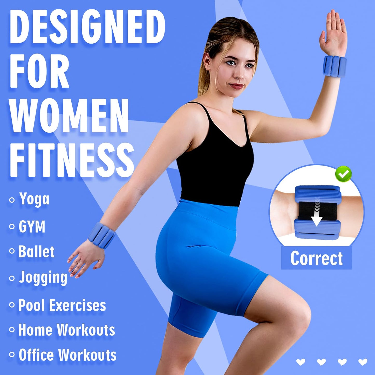 Wrist Weights Set of 2(1Lbs Each), Wearable Wrist Ankle Weights for Women & Men, Adjustable Arm & Leg Weights for Walking, Yoga, Swimming, Gym (Blue)