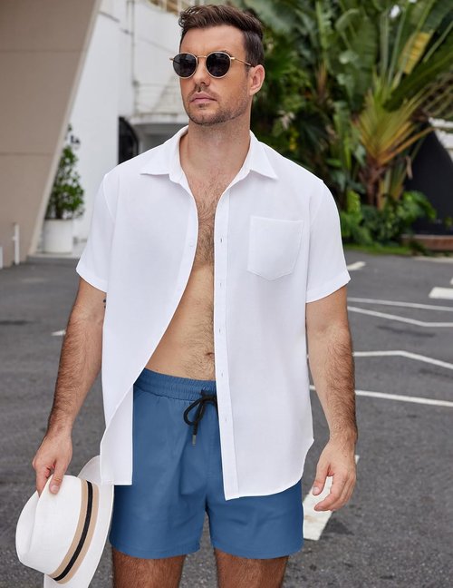COOFANDY Men's Casual Cotton Shorts - Lightweight 5-Inch Drawstring Beach Chino | Perfect for Summer