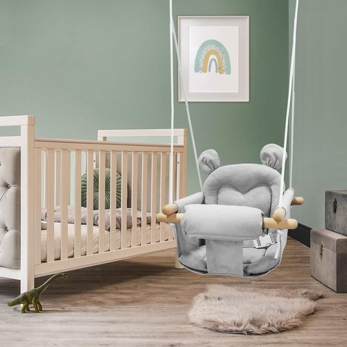 GFU Baby Swing - Secure Canvas Infant Swing for Indoor & Outdoor Use | Comfortable Wooden Hanging Seat