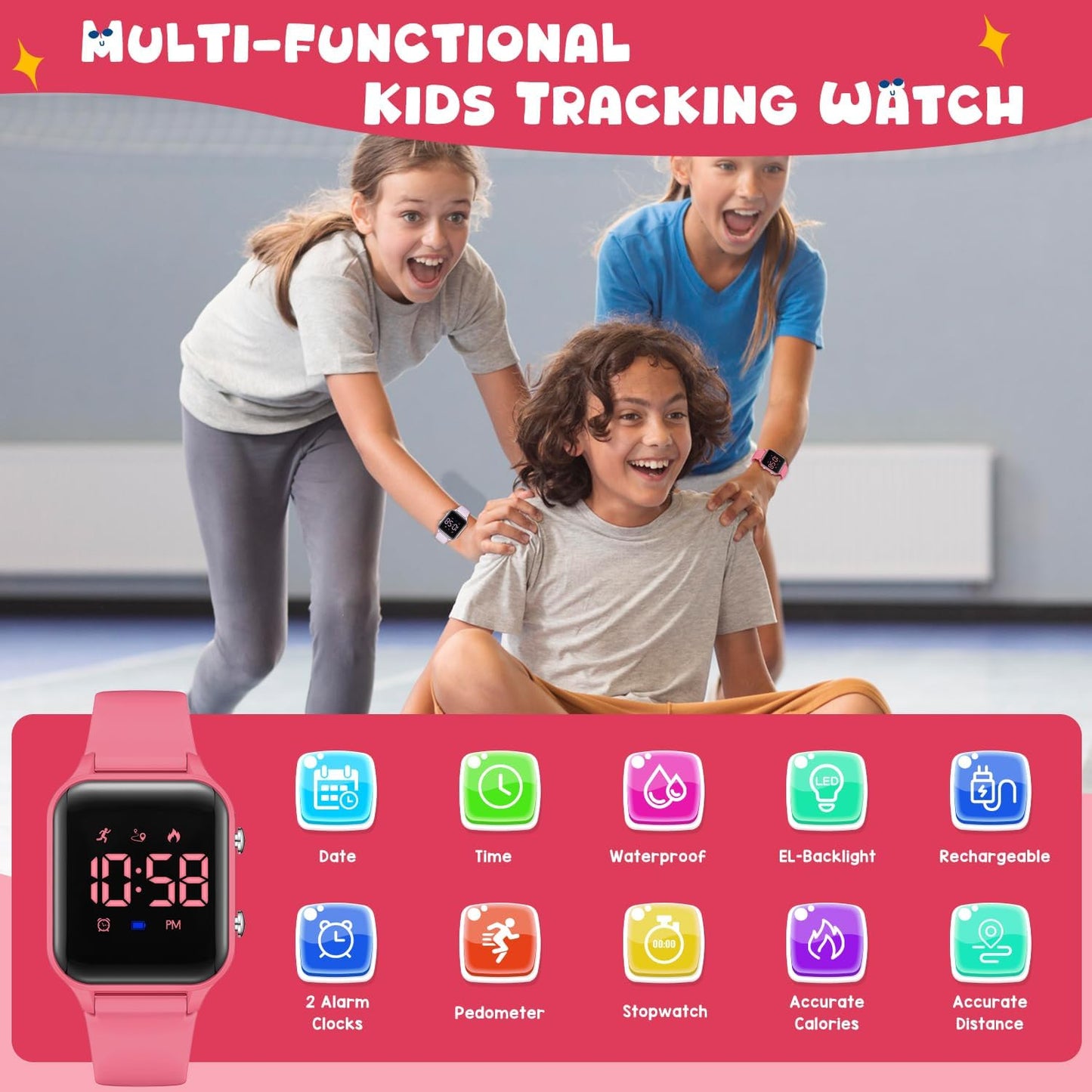 Skiennix Kids Digital Sports Watch - Waterproof Fitness Tracker with Pedometer & Alarm | Ages 5-14