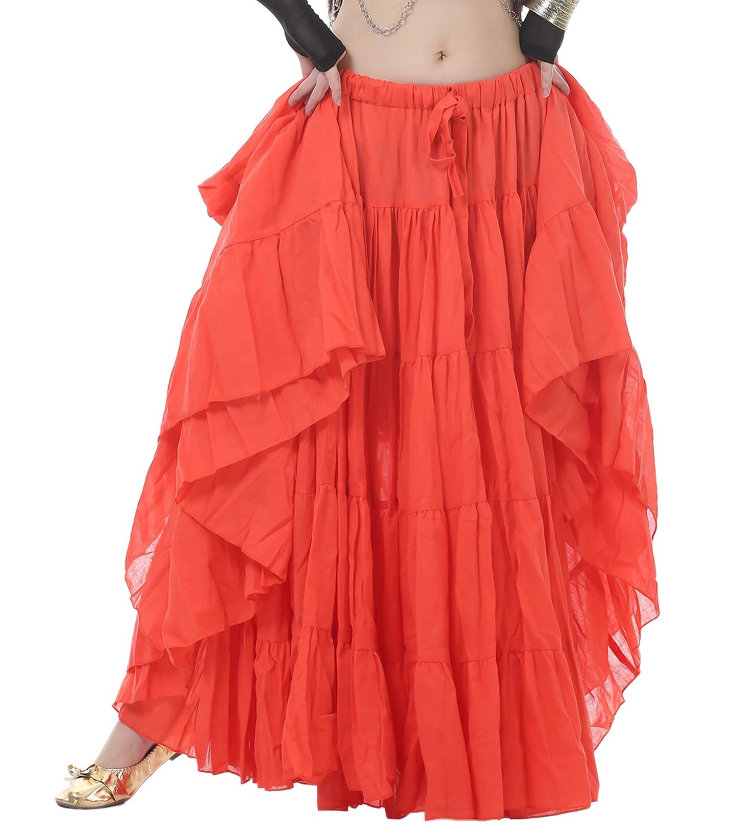 Astage Woman Belly Dance Full Circle Maxi Trible Skirts Linen Bohe Dress Orange