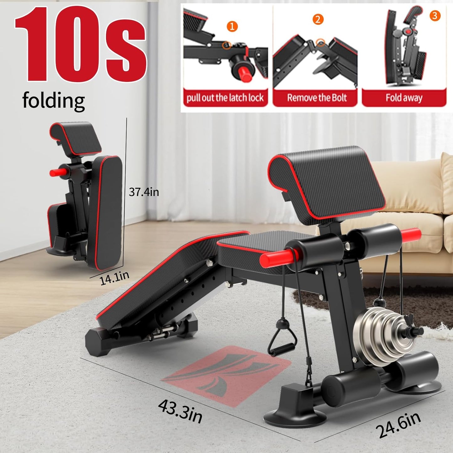 Skiennix Adjustable Weight Bench - Foldable Utility Workout Bench for Home Gym | Supports 600LBS