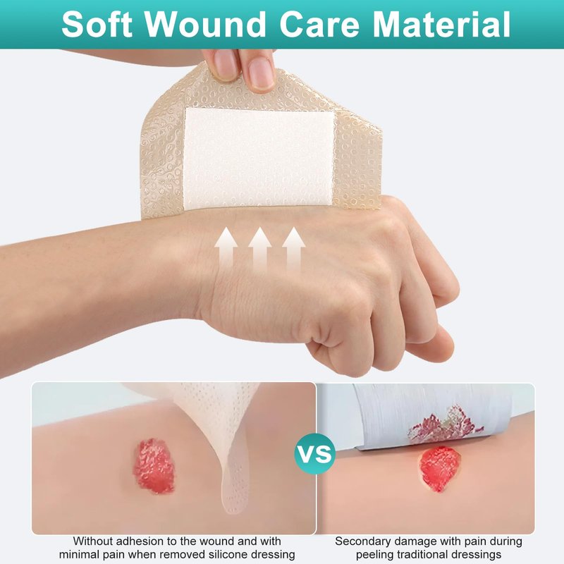 Silicone Foam Dressing with Adhesive Border 6“ x 6”,10 Packs Waterproof Silicone Bandages for Wounds Care, Large Self Adhesive Wound Dressing Bandage for Bed Sore, Silicone Foam Pad, FSA HSA Eligible