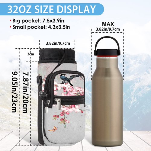 AORTDES 25/32/40/64oz Water Bottle Bag Holder Carrier-Insulated Crossbody Sling Case Sleeve with Strap & Pockets for Men Women Gym Cycling Travel Walking Hiking Camping (WBH-19, 32oz)