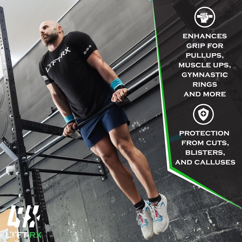 LYFT-RX Valiant Grips, Rubber Coated, No-Hole Fingerless Hand/Palm Grips w/Heavy-Duty Wrist Strap, Non-Slip, No Chalk Needed, for Weightlifting, Gym, Cross Fitness, Pull-Ups, Gymnastics, Size Medium