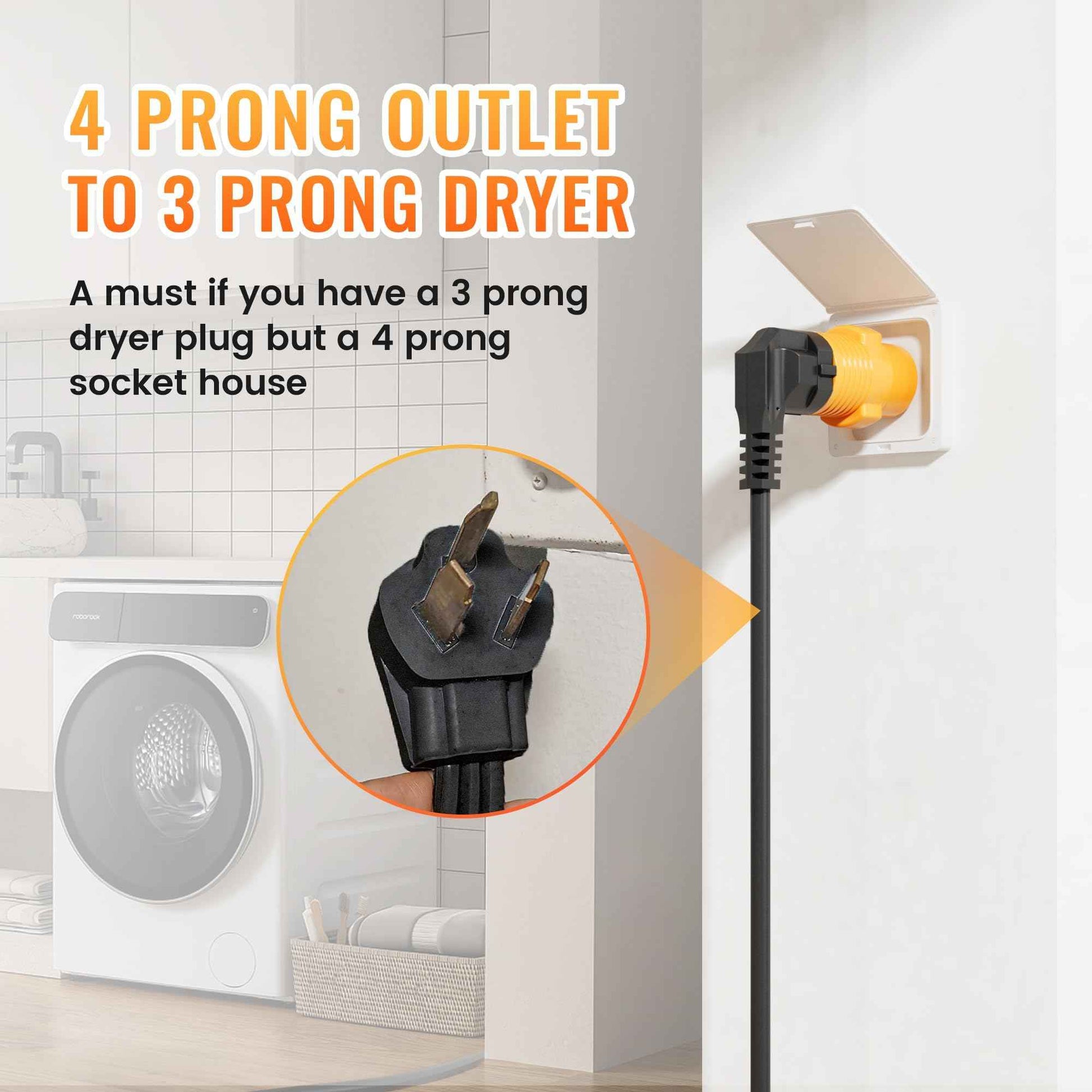 MECMO 3 Prong to 4 Prong Dryer Adapter, NEMA 14-30P Male to 10-30R Female, 4-Prong New Dryer Plug to 3-Prong Old Dryer Receptacle for Old Non-grounding Electric Dryer with New Dryer Wall Outlet House